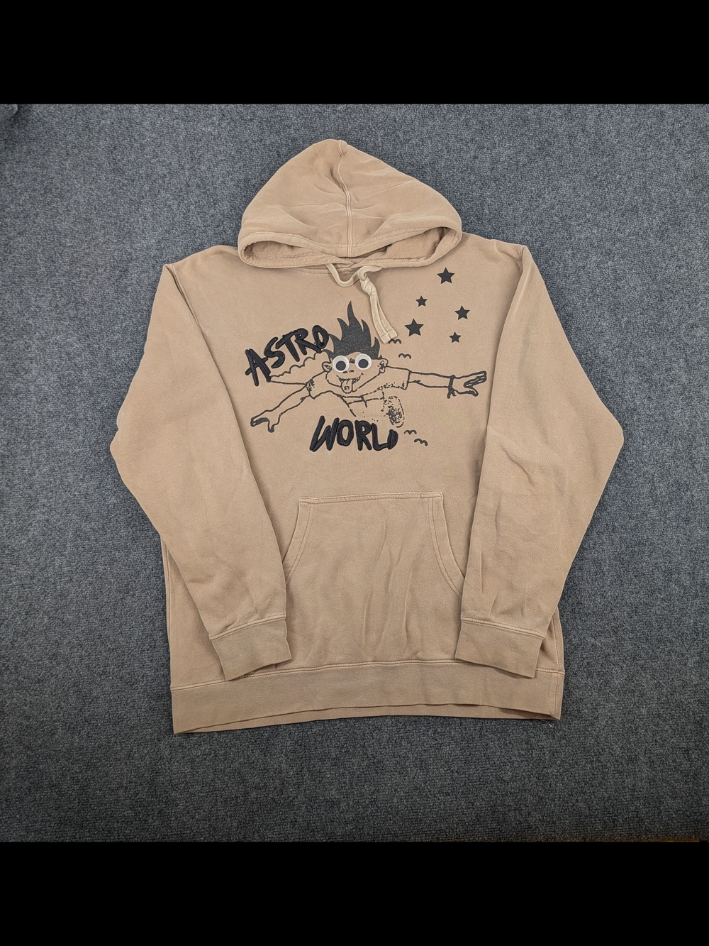 Travis Scott Astroworld Look Mom I Can Fly Hoodie Tan Beige Large Embroidered